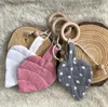 Baby Wooden Teether Cotton Leaves Bibs Teething Ring Baby Gym Play Toy Bed Bell Rattle Toys Nurse Accessories 7 Colors DW6276
