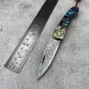 Damascus folding knife color shell 3D carved copper handle suitable for daily carrying collection of outdoor camping survival tools