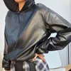 ファッション女性のフェイクレザーPUパーカーカジュアル原宿パンクスウェットシャツ長袖プルオーバー秋冬ストリートウェア服