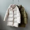 Moda Bayanlar Katı Orta Uzun Sıcak Kış Aşağı Ceket Kadınlar Nedensel Kaplı Düğme Standı Yaka Boy Şık Aşağı Ceket Parka 201103