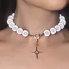 Esagerato Hip Hop Pearl Choker Diamond Cross Pendant Clavicola Chain Choker Collana per le donne Regalo di gioielli per la festa nuziale