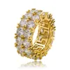 High quality hip hop unisex jewelry brass gold plated micro inlay two row zircons rings for gift6995967
