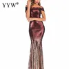 Off Shoulder Sequin Avondjurken Damesgradiënt Shining Mermaid Party Jurken Sexy Robe Luxe Elegante Vrouwen Lange Formele Jurk LJ201123