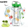 BAISPO 32OZ 900ML BPA wolne od owoców Wiszący sok Shaker Sport Cytryna Butelka Wody Wycieczki Wycieczki Portable Climbing Camp Butelki 201128