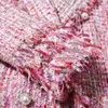 Veste en tweed rose perles manteau dans la longue section automne / hiver manteau pour femme pull costume dames dames manteau socialite 201030