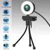 4K Webcam HD 1080P Smart Fix Focus 500W USB Web Camera with Microphone Ring Light Tripod for PC Computer Twitch Skype OBS Steam