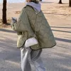 겨울 여성 퀼트 자켓 캐주얼 컬러 블록 긴 소매 라운드 넥 버튼 다운 카디건 코튼 패딩 코트