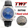 TWF Platinum Compliactions Chronograph 5070G Handlindning Automatisk Mens Watch Steel Case Blue Dial Black Leather PtPP Puretime 5ac3