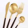 30 sztuk Matte Czarny Złoto Zestaw Sztućców Ze Stali Nierdzewnej Nóż Wózek Spoon Silverware Naczynia Ślub Obiad Obiadowy 211228