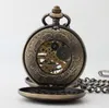 20 -stcs/perceel dubbel geopende vliegende vliegende Dragon Watch ketting Hollowed Roman Dial Vintage Bronze Mechanical Pocket Watches T200502