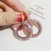 Hip Hop 18k Rose Gold Silver Circle Circle Crystal Hoop oorbellen voor vrouwen Rhinestone Fashion Statement Bruid Weddingoorbellen Groothandel