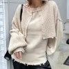 Maglia delle nuove donne maglione lavorato a maglia lanterna camicetta a maniche lunghe in due pezzi giapponese semplice femminile top in maglia davanti e dietro due usura 201109