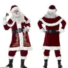زينة عيد الميلاد ديلوكس المخملية سانتا كلوز البدلة الكبار الرجال زي قفازات + شال + قبعة + بلايز + حزام + غطاء القدم + قفازات تأثيري عالية الجودة 1