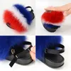 Barn Sandaler Tofflor Fluffy Real Fur Slides med rem Barn Sommarskor Furry Fashion Luxury Plush Footwear Utan 2020 Q1223