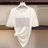 光沢のあるトップスの女性TShirts夏のアイスシルクプラスサイズトップス女性のTシャツファッション原宿ホットドリルカジュアルシャツTシャツ女性