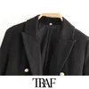 TRAF女性ファッションメタルボタンウールコートビンテージロングスリーブバックベントメスアウターウェアシックトップ201215