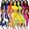 New Women 2 Piece Set Designer Waist-exposed Short Sleeve Suspender Trousers Tracksuit Club Fashion Tight Long Pants Casual Sports Suit N01