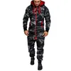 Macacão longo calças homens pijamas emenda outono inverno quente casual confortável hoodie zipper cópia jumpsuit homens conjunto