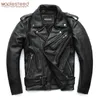 Maplesteed Klasik Motosiklet Ceketler Erkekler Deri Ceket 100% Doğal Buzağı Cilt Kalın Moto Ceket Kış Kol 61-67 cm M192 201119