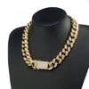 20mm 16-30Inches Iced Out Full Bling CZ Triple Lock Hip hop Cuban Link Chain Necklace for Men Women203Z