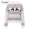 Simplee O-neck Fashion Christmas sweaters women long sleeve Autumn winter deer print knitted female pullover Chic ladies sweater 201109