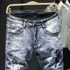 Hommes Ripped Hip hop broderie Slim fit Joggers jeans mode Casual streetwear homme coton Trous Moto Denim Pantalon 201111