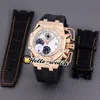 JF nowy 44 mm 26165 ETA A7750 Automatyczny chronograf biały tekstura Tekstura Zegarek Rose Gold Case Stopwatch Rubber Sport Watches Hell205n