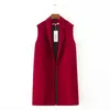 Primavera sólido chaleco largo para mujeres chaqueta sin mangas oficina dama más tamaño chaleco rojo hembra cardigan elegante abrigo negro otoño 201029