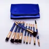 10 stks Luxe Diamond Studded Make Borstels met Tas Blue Diamond Borstel Foundation Borstels Powder Eye Shadow Eyelashes Blush Cosmetics Brush