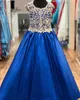 Kraliyet Mavi Saten Pageant Elbise Gençler Için Juniors 2021 Sparkle Bling Kristaller Uzun Pageant Kıyafeti Küçük Kız Fermuar Örgün Parti Rosie