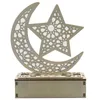 Eid Mubarak Wooden Decor Ramadan Islam Muslim Party Hollow Star Moon Blessing Word Craft Table Decor with LED Lights