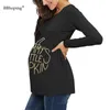 Women's Maternity Funny Halloween Tunic Tops Long Sleeve Peplum Round Neck Pregnancy Shirts Side Ruched Casual Maternity Clothes LJ201119