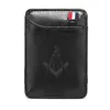 Hot koop klassieke hoge kwaliteit masonic logo lederen magische portefeuilles mode mannen geld clips kaart portemonnee contante houder