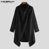 Fashion Men Solid Color Long Sleeve Scarf Collar Casual Trench Jackets Street Trend Punk Style Baggy Mens Warm Outerwear