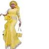 Robes de soirée africaines jaunes volants perles manches longues dentelle bal Aso Ebi Style grande taille robes de soirée
