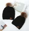 Baby Mom Pom Poms Beanies Knitted Hats Thick Warm Winter Hat Soft Stretch Knit Wool Skull Beanie Girl Ski Caps