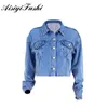 AISIYIFUSHI Boyfriend Style recadrée Jean veste femmes été bleu Denim veste à manches longues femmes vestes manteaux pour le printemps T200113