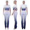 Femmes Tricoté O-cou Crop Top Crayon Pantalon 2 Pièce Ensemble Pour Femme Tops Casual Streetwear Pantalon Deux Pièces Ensembles Costumes Pour Femmes T200821