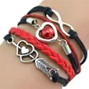 Infinity Fashion Leather Handcuffs Love Heart Pearl An Arrow Charm Pink Friendship Antique Braided Wristband Bracelet