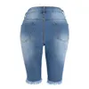 Sommer Bermuda Shorts Frauen Ripped Baumwolle Knie Länge Mid Rise Casual Denim Shorts Damen Blau Sexy Dünne Jean Shorts T200701