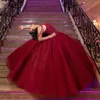 ブルゴーニュQuinceaneraドレスボールガウンスウィート16ドレスチュールレースクリスタルレイヤー王女Prom Ball Gowns Vestidos de Novia