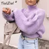Tiulzial Purple Turtleneck Women Sweater Autumn Winter Pullover Jumper Khaki Casual Sweaters for Woman 2020 T200910