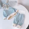 Jchao Kids Brand Rousel Set Pijamas de lã quente meninos meninas de meninas engross listras crianças roupas de veludo térmicas LJ201216