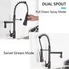 Rozin Black Kitchen Kranar Dra Down Down Kitchen Sink Kran Däck Monterad Dual Swivel Spout Kök Crane Chrome Hot Cold Mixer Tap T200710