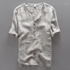 Men's Casual Shirts Wholesale Simple Fashion Men Shirt Linen Solid Flax Breathable Summer Mens Clothing Camisa Masculina1