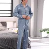 Men Pyjamas Sets katoenen pyjama's slaapkleding nachtkleding met lange mouwen geprinte gestreepte geruite casual LJ201112