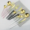 30Pcs Gold Cutlery 18/10 Stainless Steel Dinnerware Knife Dessert Fork Spoon Dinner Silverware Kitchen Tableware Set 201128