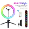 Anneau lumineux LED coloré professionnel de 26cm rvb avec trépied 13 Modes éclairage de photographie à télécommande USB pour Youtube Live Vlog