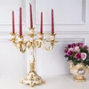 Luxury 5-arms Candle Holders Wedding Centerpiece Shiny Gold Plated Candlestick Holder Party Anniversary Home Decorations 5XX129 Y200109