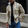 メンズジャケットファッションデジタルプリントアウターウェアヴィンテージ長袖ターンダウン襟ボタン付きコートジャケット男性のためのカジュアルストリート